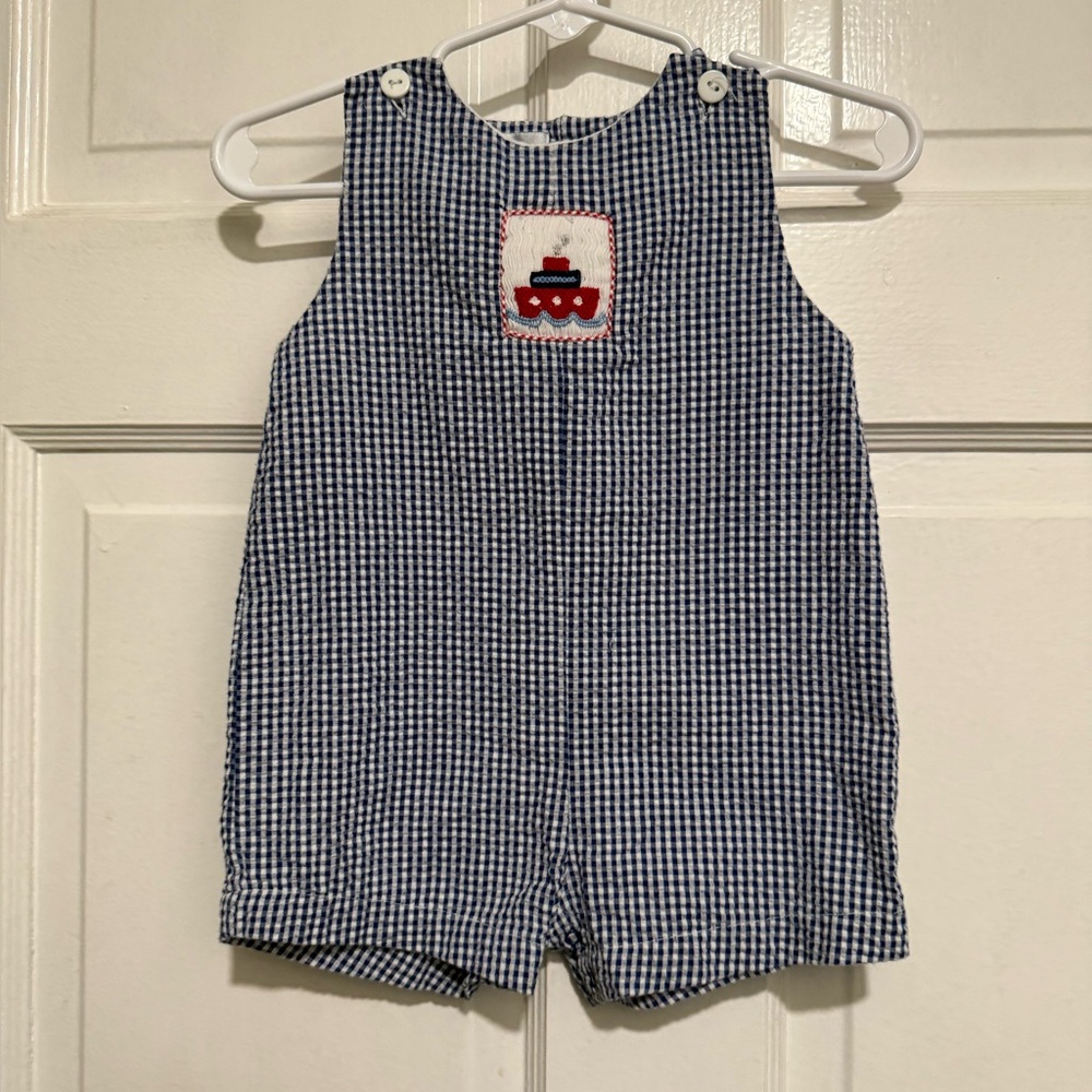 3 Month Smocked Boat Beach Summer Jon Jon Shortalls One Piece Outfit Overalls
